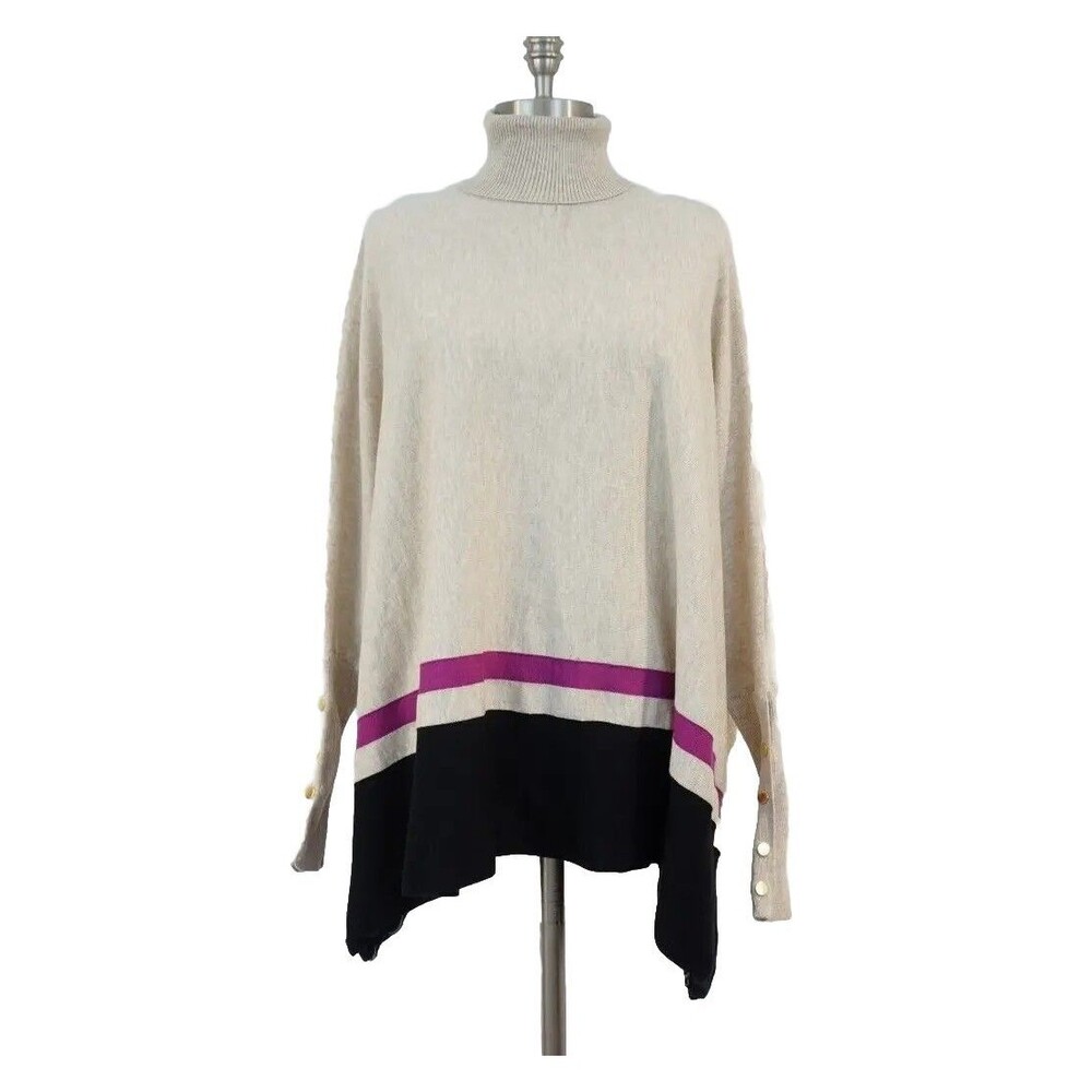 Talbots Turtleneck Poncho Sweater Ribbed Knit Button Sleeve M Preppy Old Money